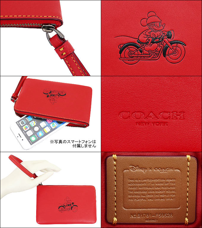 コーチCOACH小物ポーチF59528ブライトレッド特別送料無料コーチコーチ×ディズニーコラボミッキーマウスレザーコーナージップリストレットアウトレット品激安レディースブランドセール通販SALE2017ボーナスポーチあす楽#YR