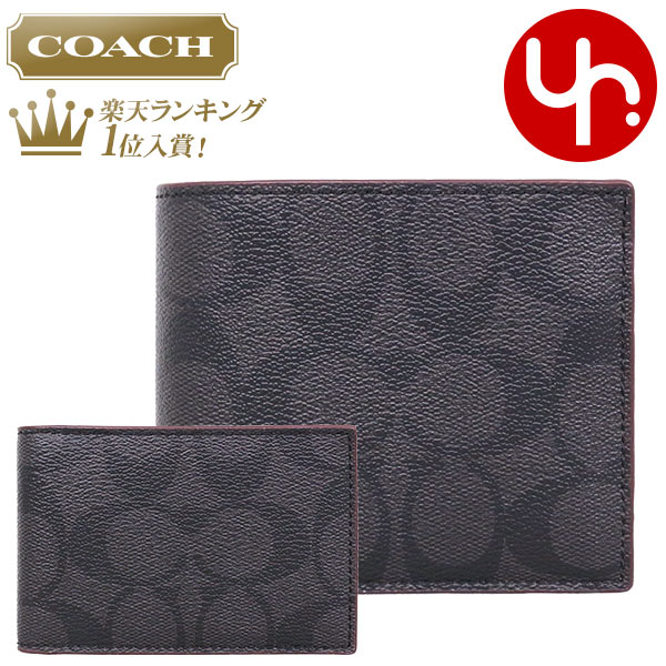 コーチ 【48時間限定ポイント2倍】コーチ COACH 財布 二つ折り財布 F25519 ブラック×ブラックオックスブラッド 特別送料無料 コーチ シグネチャー PVC レザー コンパクト ID ウォレット アウトレットメンズ ブランド 通販