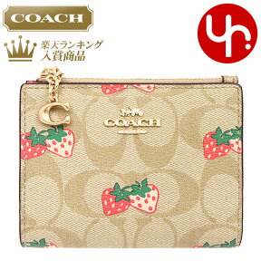 コーチ COACH 財布 二つ折り財布 F91199 ライトカーキマルチ 特別送料無料 シグネチャー ストロベリー プリント C チャーム スナップ カード ケース ウォレット アウトレットレディース ブランド 通販