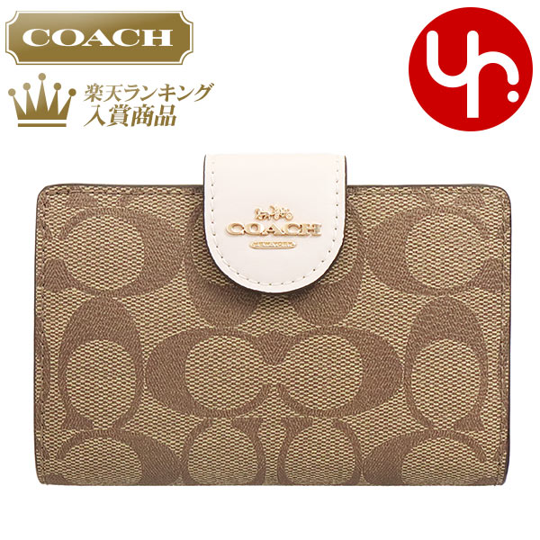 コーチ COACH 財布 二つ折り財布 FC0082 C0082 カーキ×チョーク 特別送料無料 ラグジュアリー シグネチャー PVC レザー ミディアム コーナー ジップ ウォレット アウトレットレディース ブランド 通販 L型