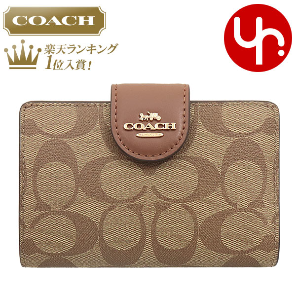 コーチ 財布（レディース） コーチ COACH 財布 二つ折り財布 FC0082 C0082 カーキ×サドル2 特別送料無料 ラグジュアリー シグネチャー PVC レザー ミディアム コーナー ジップ ウォレット アウトレットレディース ブランド 通販 L型