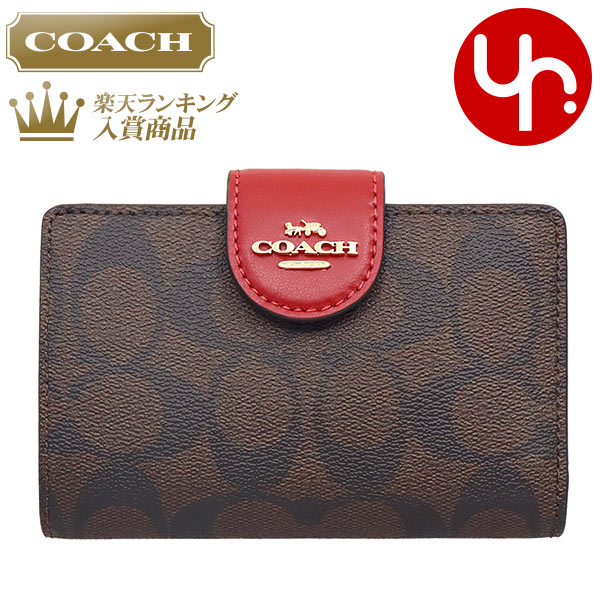 コーチ COACH 財布 二つ折り財布 FC0082 C0082 ブラウン×1941レッド 特別送料無料 ラグジュアリー シグネチャー PVC レザー ミディアム コーナー ジップ ウォレット アウトレットレディース ブランド 通販 L型