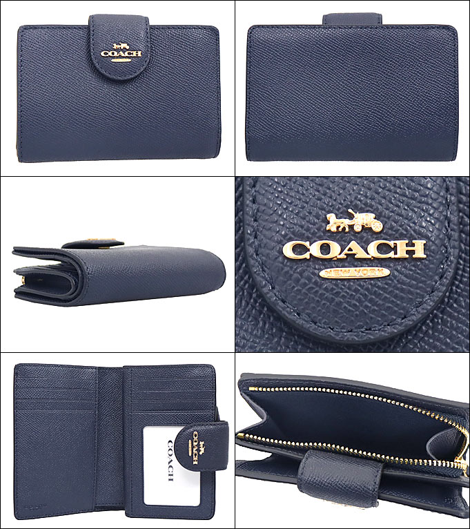 【ポイント10倍 9/6 1時迄】コーチ COACH 財布 二つ折り財布 F06390 6390 ミッドナイト 特別送料無料 ラグジュアリー クロスグレーン レザー ミディアム コーナー ジップ ウォレット アウトレットレディース ブランド 通販 L型 2021SS