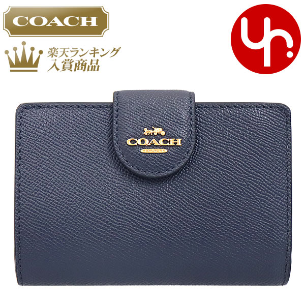 コーチ 財布（レディース） 【48時間限定ポイント2倍】コーチ COACH 財布 二つ折り財布 F06390 6390 ミッドナイト 特別送料無料 ラグジュアリー クロスグレーン レザー ミディアム コーナー ジップ ウォレット アウトレットレディース ブランド 通販 L型