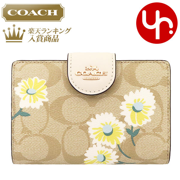 コーチ COACH 財布 二つ折り財布 FC3375 C3375 ライトカーキ×チョークマルチ 特別送料無料 シグネチャー デイジー プリント ミディアム コーナー ジップ ウォレット アウトレット品レディース ブランド 通販 L型 2021SS 母の日のサムネイル