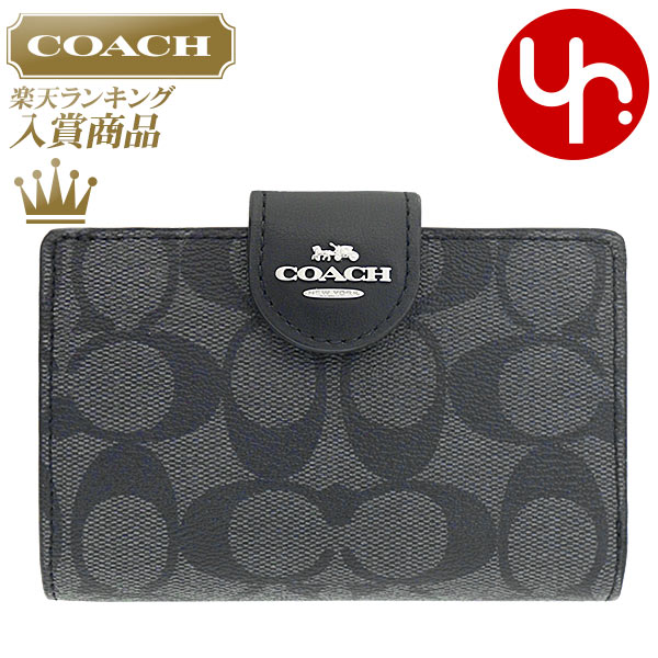 コーチ 二つ折り財布 レディース コーチ COACH 財布 二つ折り財布 FC0082 C0082 グラファイト×ブラック 特別送料無料 ラグジュアリー シグネチャー PVC レザー ミディアム コーナー ジップ ウォレット アウトレット品レディース ブランド 通販 L型