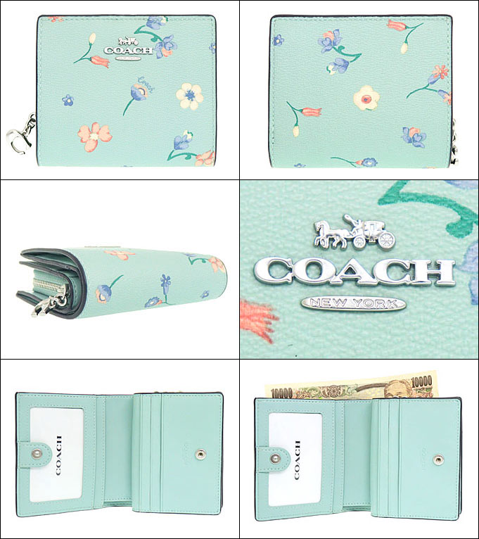 【15時間限定ポイント10倍】コーチ COACH 財布 二つ折り財布 FC8703 C8703 ライトティールマルチ 特別送料無料 ミスティカル フローラル プリント PVC レザー C チャーム スナップ ラウンド ジップ ウォレット アウトレット品レディース ブランド 通販 2022SS