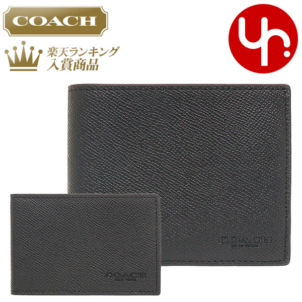 コーチ 【48時間限定ポイント2倍】コーチ COACH 財布 二つ折り財布 FC6331 C6331 ブラック 特別送料無料 3 IN1 クロスグレーン レザー コンパクト ID ウォレット アウトレット品メンズ ブランド 通販 薄型