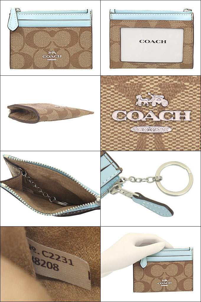 【10時間限定ポイント10倍】コーチ COACH 財布 コインケース F88208 88208 カーキ×パウダーブルー 特別送料無料 ラグジュアリー シグネチャー ミニ ID キーリング スキニー 2 アウトレット品レディース ブランド 通販 薄型 2022SS