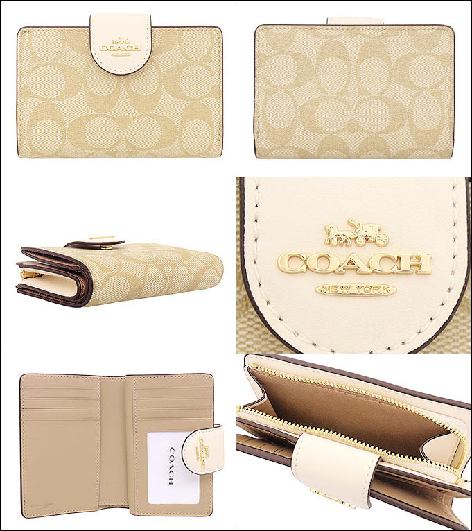 【24時間限定ポイント10倍】コーチ COACH 財布 二つ折り財布 FC0082 C0082 ライトカーキ×チョーク 特別送料無料 ラグジュアリー シグネチャー PVC レザー ミディアム コーナー ジップ ウォレット アウトレット品レディース ブランド 通販 L型 2022SS