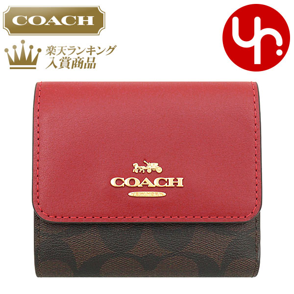 コーチ 三つ折り財布 レディース コーチ COACH 財布 三つ折り財布 FCE930 CE930 ブラウン×1941レッド 特別送料無料 ラグジュアリー カラーブロック シグネチャー PVC レザー スモール トライフォールド ウォレット アウトレット品レディース ブランド 通販