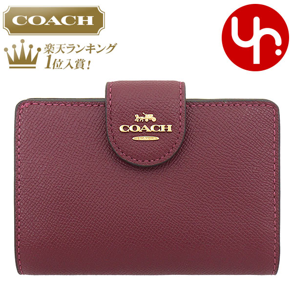 コーチ COACH 財布 二つ折り財布 F06390 6390 ブラックチェリー 特別送料無料 ラグジュアリー クロスグレーン レザー ミディアム コーナー ジップ ウォレット アウトレット品レディース ブランド 通販 L型