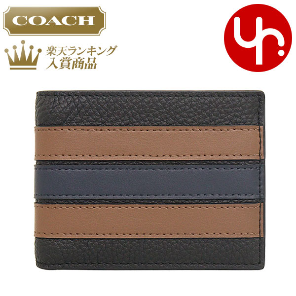 コーチ コーチ COACH 財布 二つ折り財布 F03003 3003 ブラックサドル×ミッドナイト 特別送料無料 ヴァーシティ ストライプ ペブルド レザー スリム ビルフォールド ウォレット アウトレット品メンズ ブランド 通販 薄型 2023SS