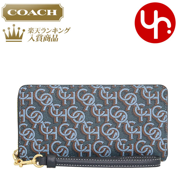 コーチ COACH 財布 長財布 FCF521 CF521 ネイビー 特別送料無料 シグネチャー モノグラム プリント ロング ジップ アラウンド ウォレット （ストラップ付き） アウトレット品レディース ブランド 通販 2023SS