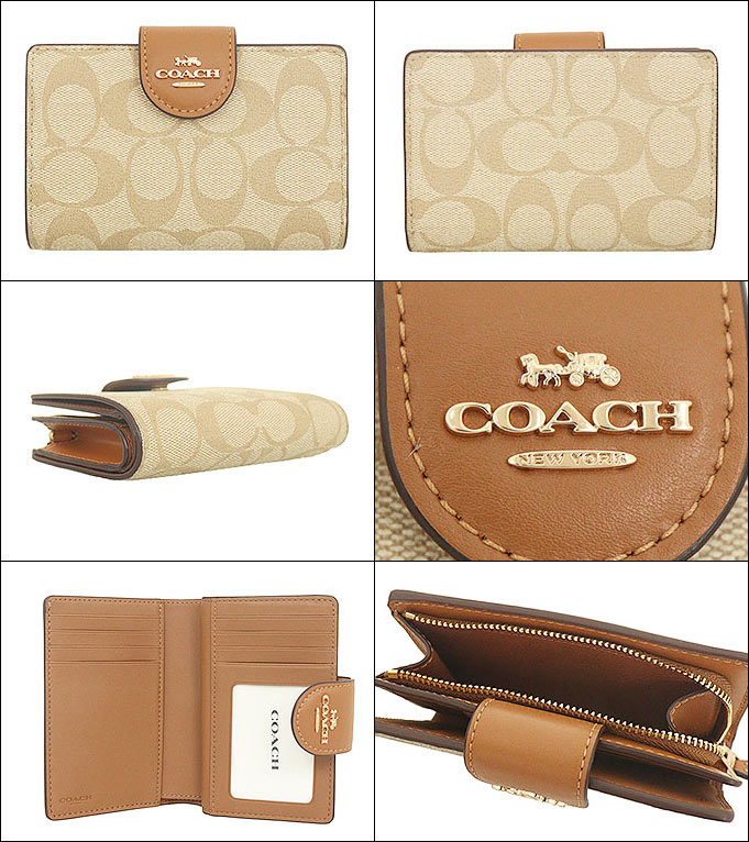 【72時間限定ポイント2倍】コーチ COACH 財布 二つ折り財布 FC0082 C0082 ライトカーキ×ライトサドル 特別送料無料 ラグジュアリー シグネチャー PVC レザー ミディアム コーナー ジップ ウォレット アウトレット品レディース ブランド 通販 L型 2023SS 2