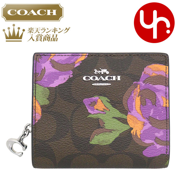 コーチ 二つ折り財布 レディース コーチ COACH 財布 二つ折り財布 FCL664 CL664 ブラウン×アイリスマルチ 特別送料無料 シグネチャー PVC レザー ローズ フローラル プリント C チャーム スナップ ウォレット アウトレット品レディース ブランド 通販 2023AW