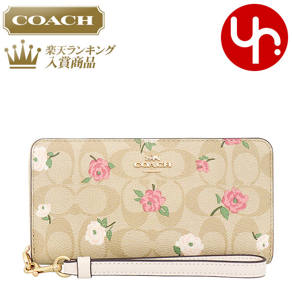 コーチ 長財布 レディース コーチ COACH 財布 長財布 FCR966 CR966 ライトカーキ×チョークマルチ 特別送料無料 ラグジュアリー シグネチャー フラワー プリント ロング ジップ アラウンド ウォレット （ストラップ付き） アウトレット品レディース ブランド 通販 2024SS