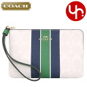 コーチ COACH 小物 ポーチ FCBP19 CBP19 チョーク×ケリーマルチ 特別送料無料 シグネチャー コーテッド キャンバス ヴァーシティ ストライプ コーナー ジップ リストレット アウトレット品レディース ブランド 通販 2025AW タイムセール