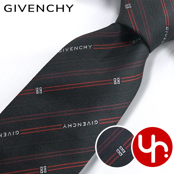 楽天インポートコレクションYRジバンシィ GIVENCHY アパレル ネクタイ GV80LS J5902 ブラック×レッド 特別送料無料 ジバンシィ ストライプ ロゴ シルク ネクタイメンズ ブランド 通販 2025SS