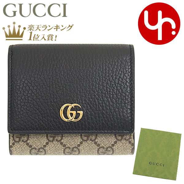 グッチ 財布（レディース） 【76時間限定ポイント2倍】グッチ GUCCI 財布 二つ折り財布 598587 17WAG ブラック×ベージュエボニー 特別送料無料 プチ GG マーモント スプリーム キャンバス レザー コンパクト ウォレット レディース ブランド 通販 L型