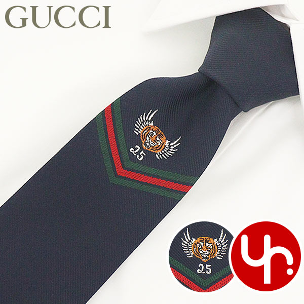 楽天インポートコレクションYR【26時間限定ポイント2倍】グッチ GUCCI アパレル ネクタイ 473149 4E002 ネイビー 特別送料無料 CRAVATTA タイガー モチーフ ウェブ ライン シルク ネクタイメンズ ブランド 通販