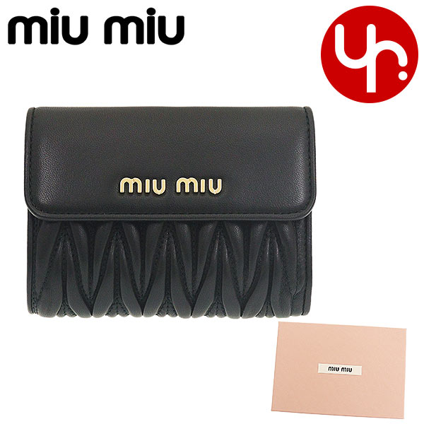 ミュウミュウ miumiu 財布 二つ折り財布 5ML002 N88 ネロ 特別送料無料 マテラッセ レザー メタル ロゴ バイフォールド コンパクト ウォレット レディース ブランド 通販 L型 2022SS