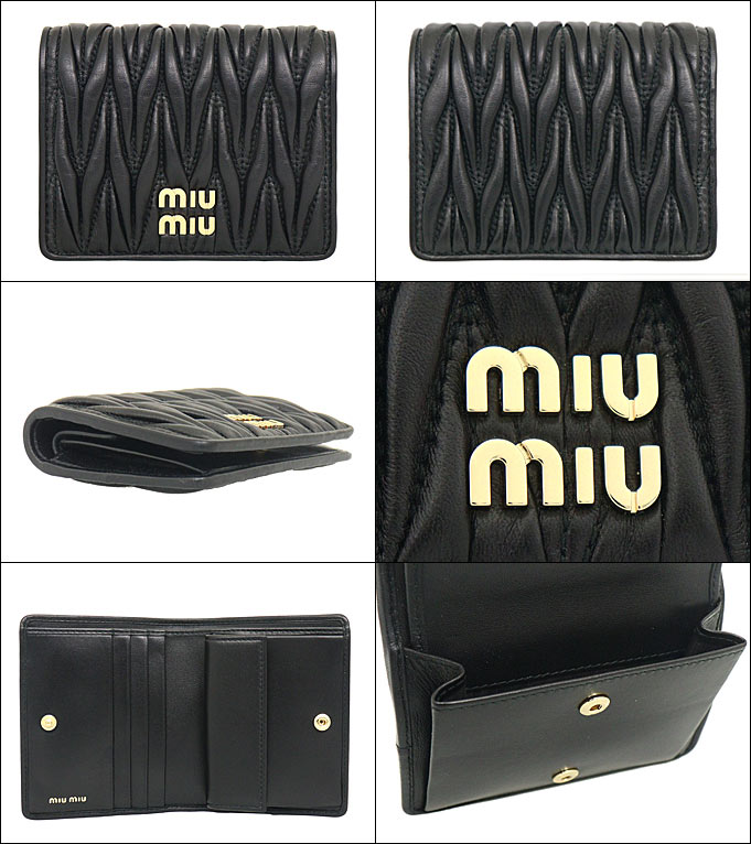 【72時間限定ポイント2倍】ミュウミュウ miumiu 財布 二つ折り財布 5MV204 2FPP ネロ 特別送料無料 マテラッセ レザー メタル ロゴ バイフォールド コンパクト ウォレットレディース ブランド 通販 2022AW