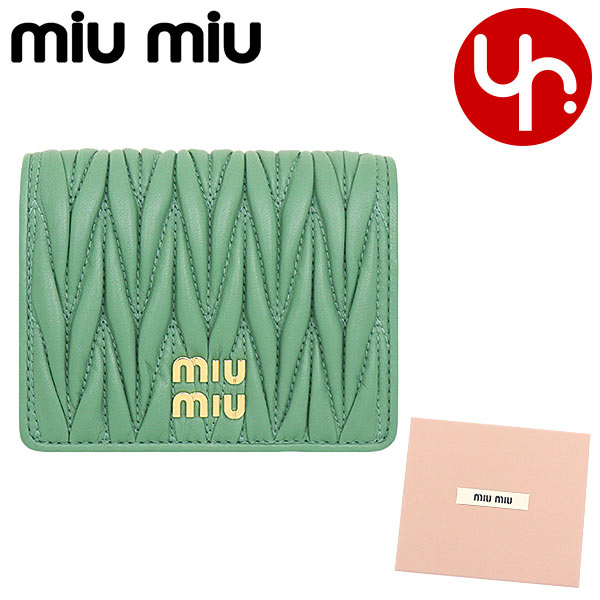 ミュウミュウ 革二つ折り財布 レディース ミュウミュウ miumiu 財布 二つ折り財布 5MV204 2FPP サルビア 特別送料無料 マテラッセ レザー メタル ロゴ バイフォールド コンパクト ウォレットレディース ブランド 通販 2023SS