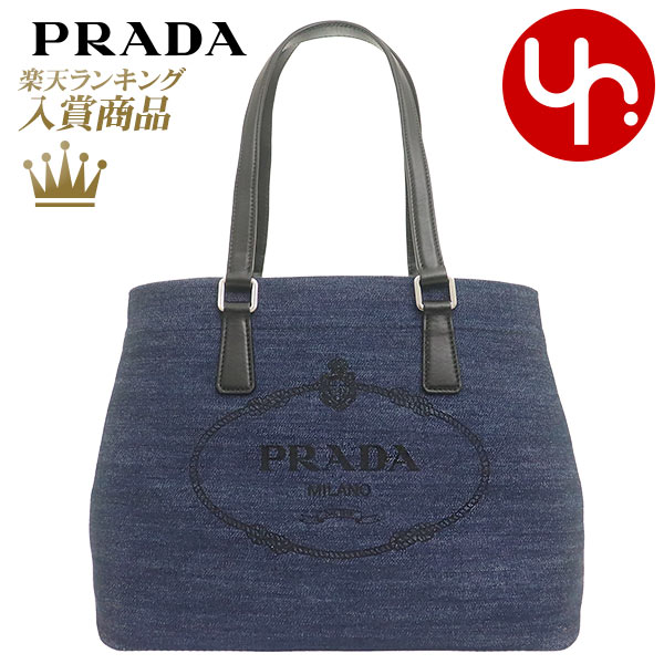 プラダ トートバッグ（レディース） 【76時間限定ポイント3倍】プラダ PRADA バッグ トートバッグ 1BG356 2DLE OOO ブルー×ネロ 特別送料無料 デニム スクリーンプリント ロゴ トートバッグ レディース ブランド 通販