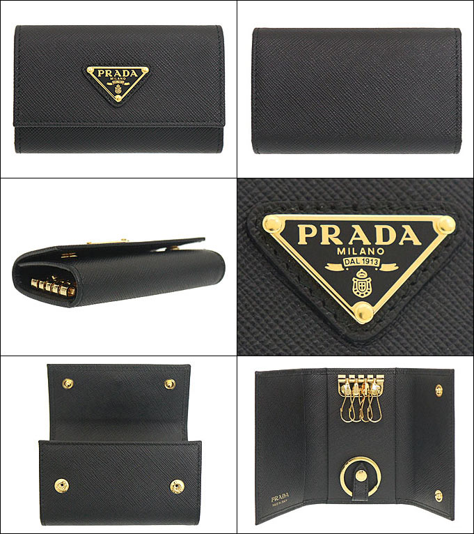プラダ PRADA 小物 キーケース 1PG004 QHH ネロ 特別送料無料 サフィアーノ レザー トライアングル ロゴ 4連 キーケース レディース ブランド 通販