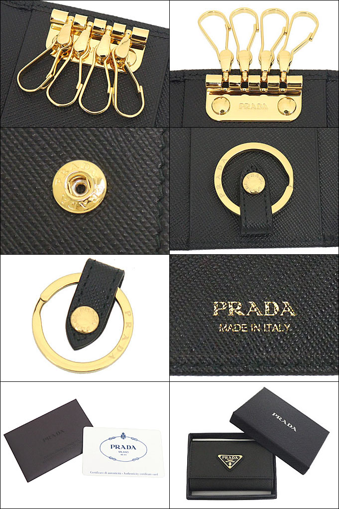 プラダ PRADA 小物 キーケース 1PG004 QHH ネロ 特別送料無料 サフィアーノ レザー トライアングル ロゴ 4連 キーケース レディース ブランド 通販