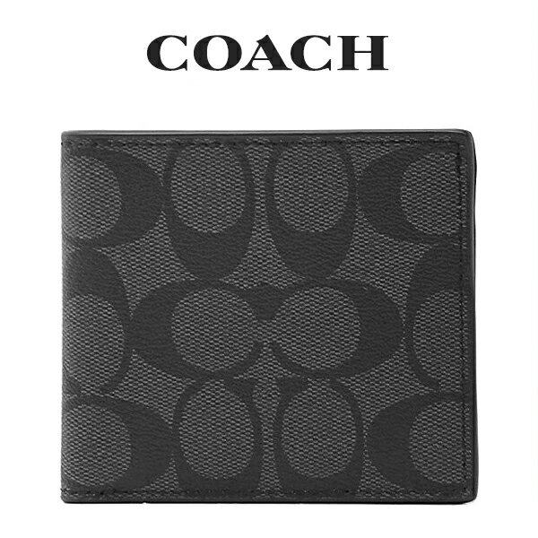 コーチ ★ コーチ COACH アウトレット メンズ 財布 二つ折り財布 75006 CQ/BK(チャコール×ブラック) シグネチャー