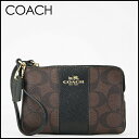 コーチ COACH ポーチ★正規アウトレット★今だけ送料無料!★シグネチャーPVCレザーコーナージップリストレット/ポーチ64233 IMAA8(ブラウン×ブラック)※メール便発送(代引・日時指定不可)※