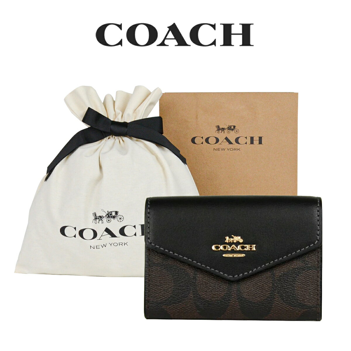 【コーチ巾着＆紙袋付き・ラッピング済み】 ギフトセット コーチ COACH アウトレット レディース 小物 カードケース 名刺入れ CH202 IMAA8(ブラウン×ブラック) シグネチャー