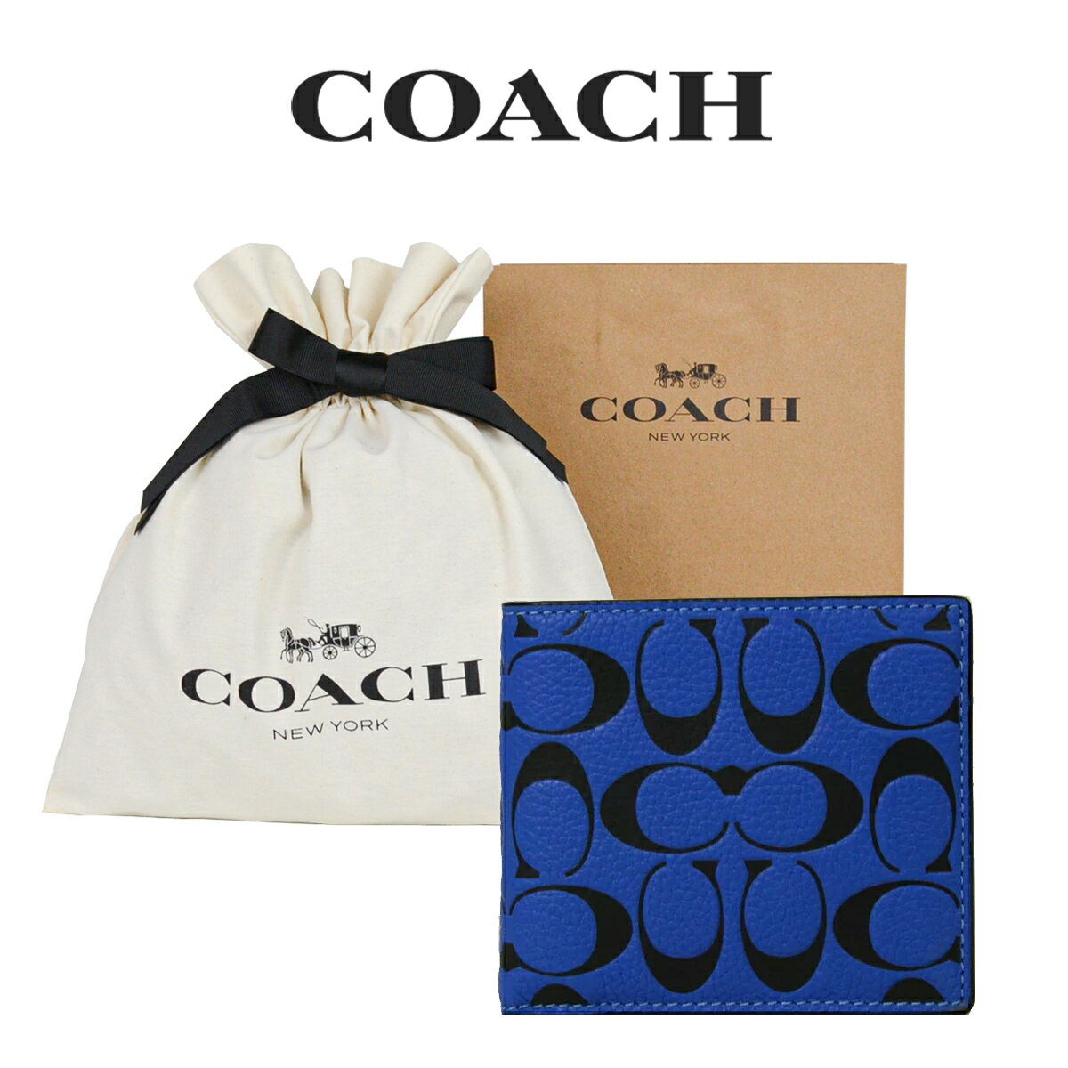 コーチ 長財布 メンズ 【コーチ巾着＆紙袋付き・ラッピング済み】 ギフトセット コーチ COACH アウトレット メンズ 財布 二つ折り財布 CA297 TXV(ブルー フィン×ブラック) シグネチャー