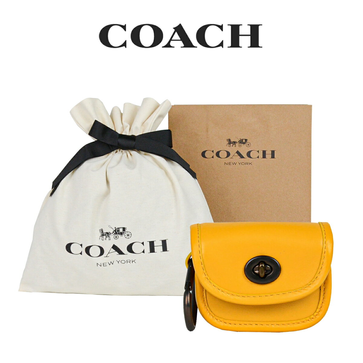 ★ 【コーチ巾着＆紙袋付き・ラッピング済み】 ギフトセット コーチ COACH アウトレット メンズ 小物 キーホルダー C3163 QBRM1(オーカー) イエロー