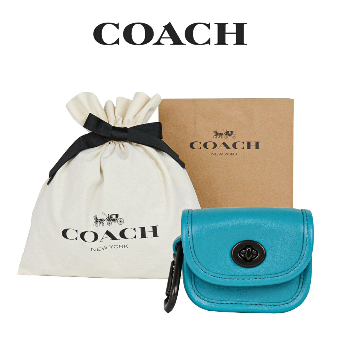 ★ 【コーチ巾着＆紙袋付き・ラッピング済み】 ギフトセット コーチ COACH アウトレット メンズ 小物 キーホルダー C3163 QBSDN(ビビッド ターコイズ) ブルー