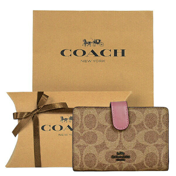 ★ 【コーチ箱＆紙袋付き・ラッピング済み】 ギフトセット コーチ COACH アウトレット レディース 財布 二つ折り財布 33034 V5P2P(タントゥルーピンク) シグネチャー