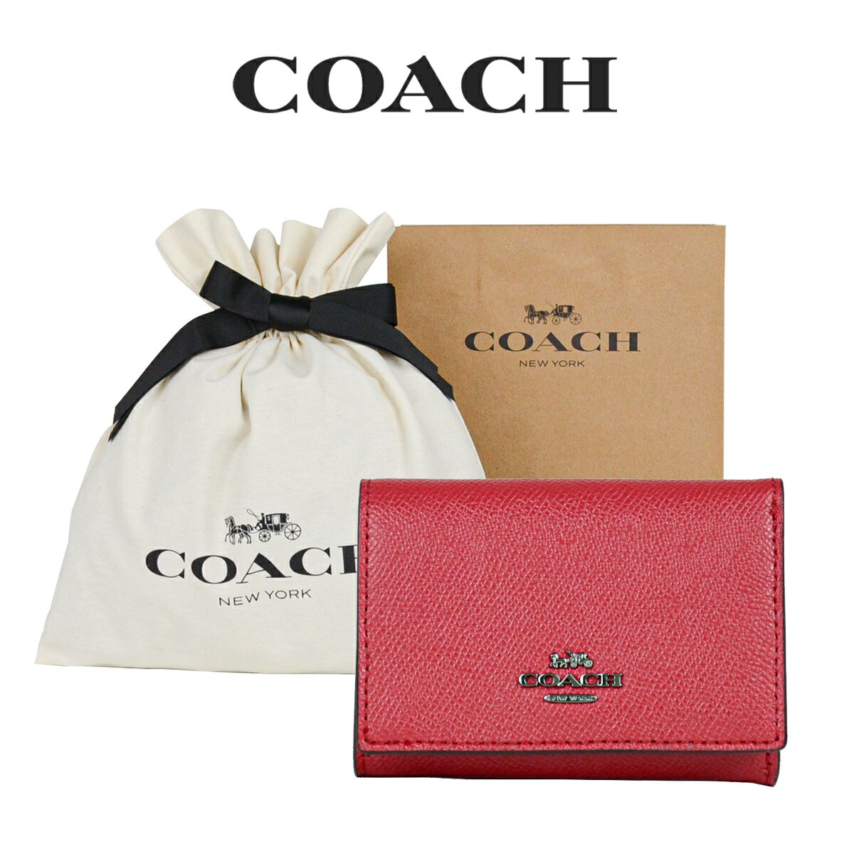 ★ 【コーチ箱＆紙袋付き・ラッピング済み】 ギフトセット コーチ COACH アウトレット レディース 財布 ミニ財布 三つ折り財布 39737 GMP1Y(ガンメタル×レッドアップル)