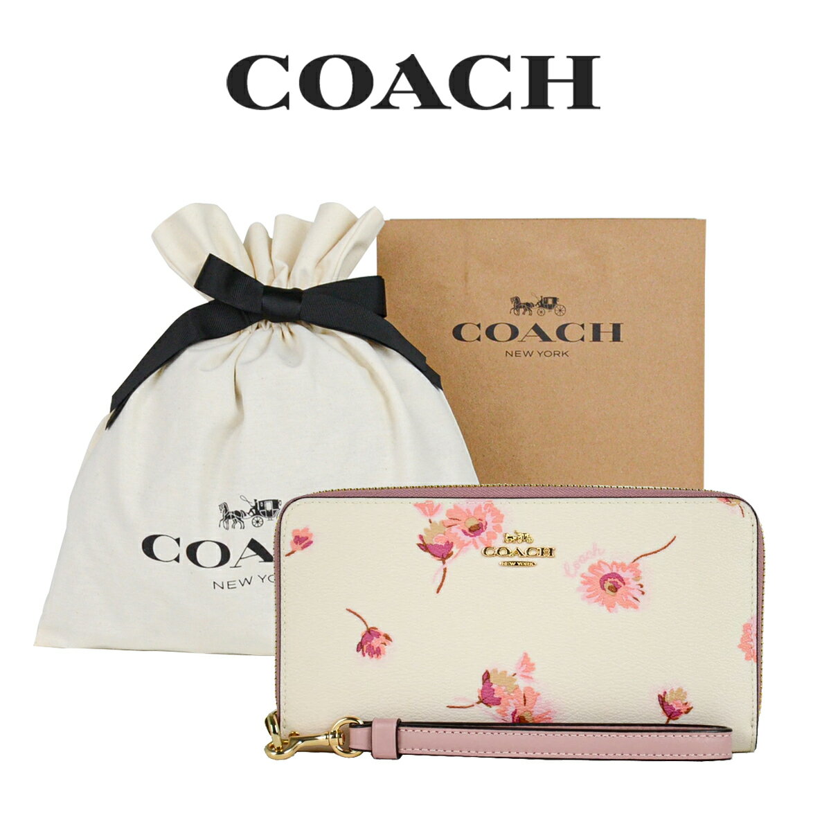 ★ 【コーチ巾着＆紙袋付き・ラッピング済み】 ギフトセット コーチ COACH アウトレット レディース 財布 ラウンドジップ長財布 長財布 C4455 IMCAH(チョークマルチ) 花柄