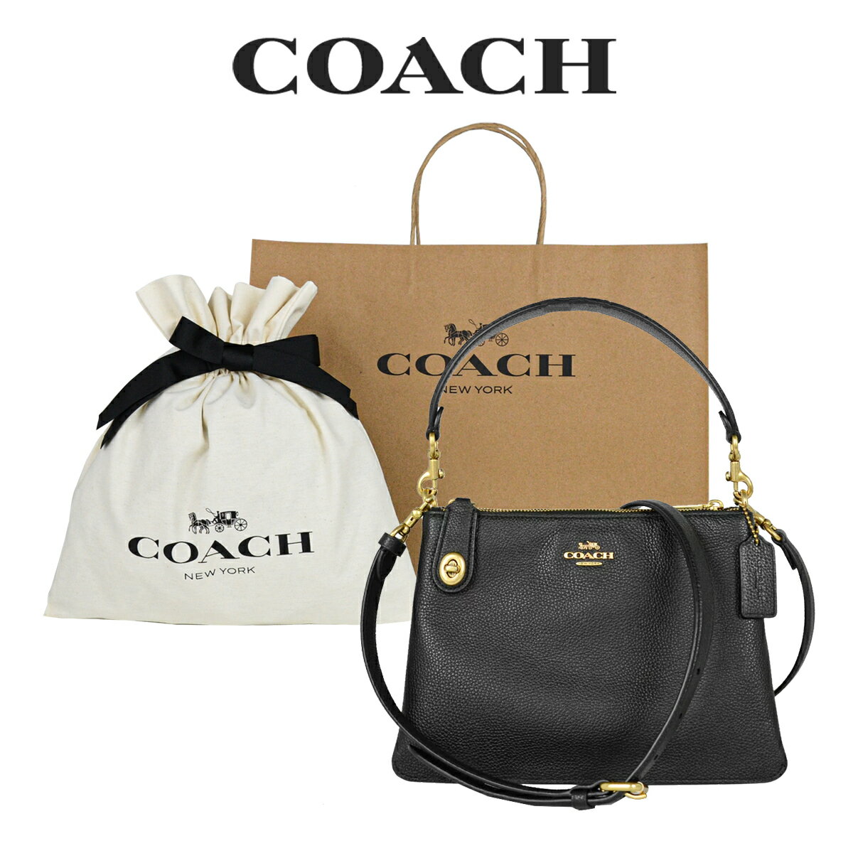 【コーチ巾着＆紙袋付き・ラッピング済み】 ギフトセット コーチ COACH アウトレット レディース バッグ 2wayショルダー ショルダーバッグ C4645 B4RDR(ブラス×ブラック) ブラック