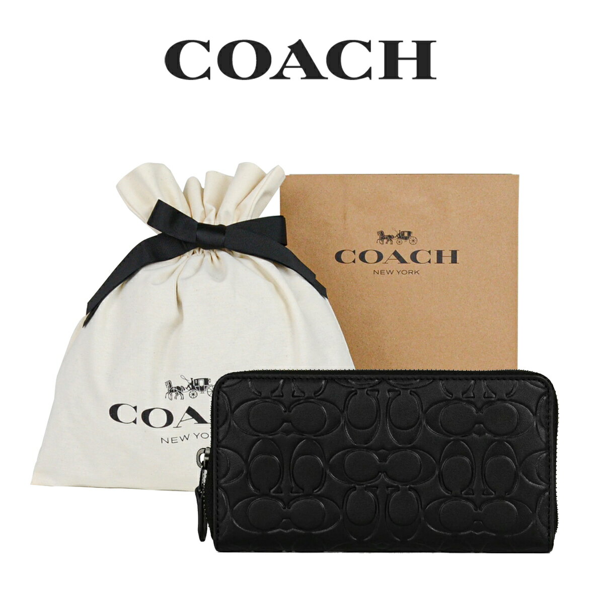 コーチ 長財布 メンズ ★ 【コーチ巾着＆紙袋付き・ラッピング済み】 ギフトセット コーチ COACH アウトレット メンズ 財布 長財布 CE551 QB/BK(ブラック) シグネチャー