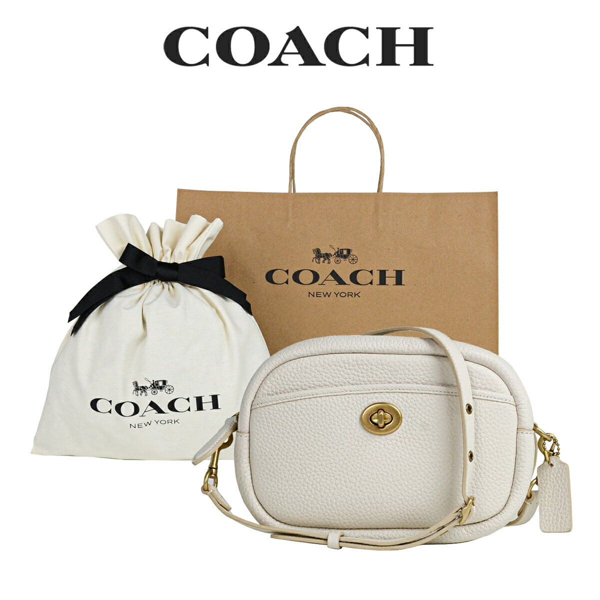 ★ 【コーチ巾着＆紙袋付き・ラッピング済み】 ギフトセット コーチ COACH アウトレット レディース バッグ ななめがけ ショルダーバッグ C5809 B4/HA(ブラス×チョーク) ホワイト