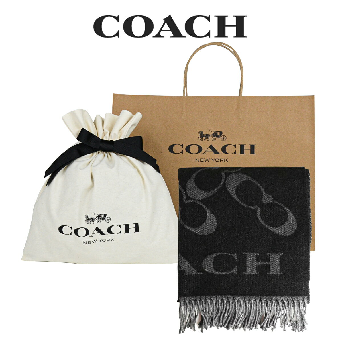 コーチ 【コーチ巾着＆紙袋付き・ラッピング済み】 ギフトセット コーチ COACH アウトレット レディース 小物 アパレル マフラー CB684 BLK(ブラック) ブラック