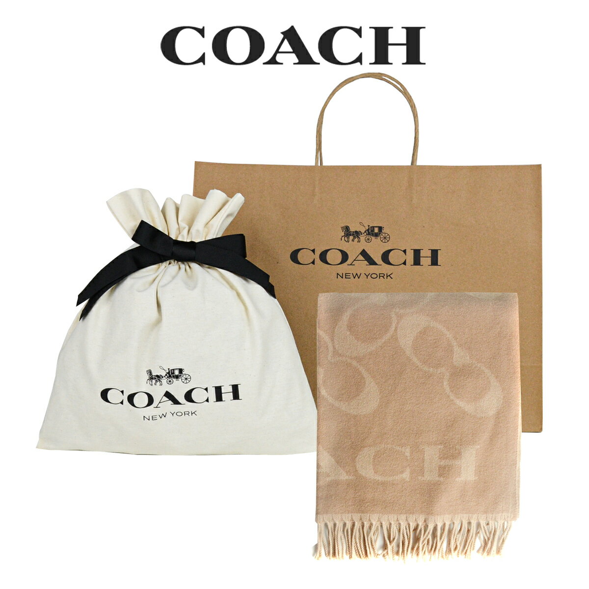 コーチ 【コーチ巾着＆紙袋付き・ラッピング済み】 ギフトセット コーチ COACH アウトレット レディース 小物 アパレル マフラー CB684 CAM(キャメル) シグネチャー