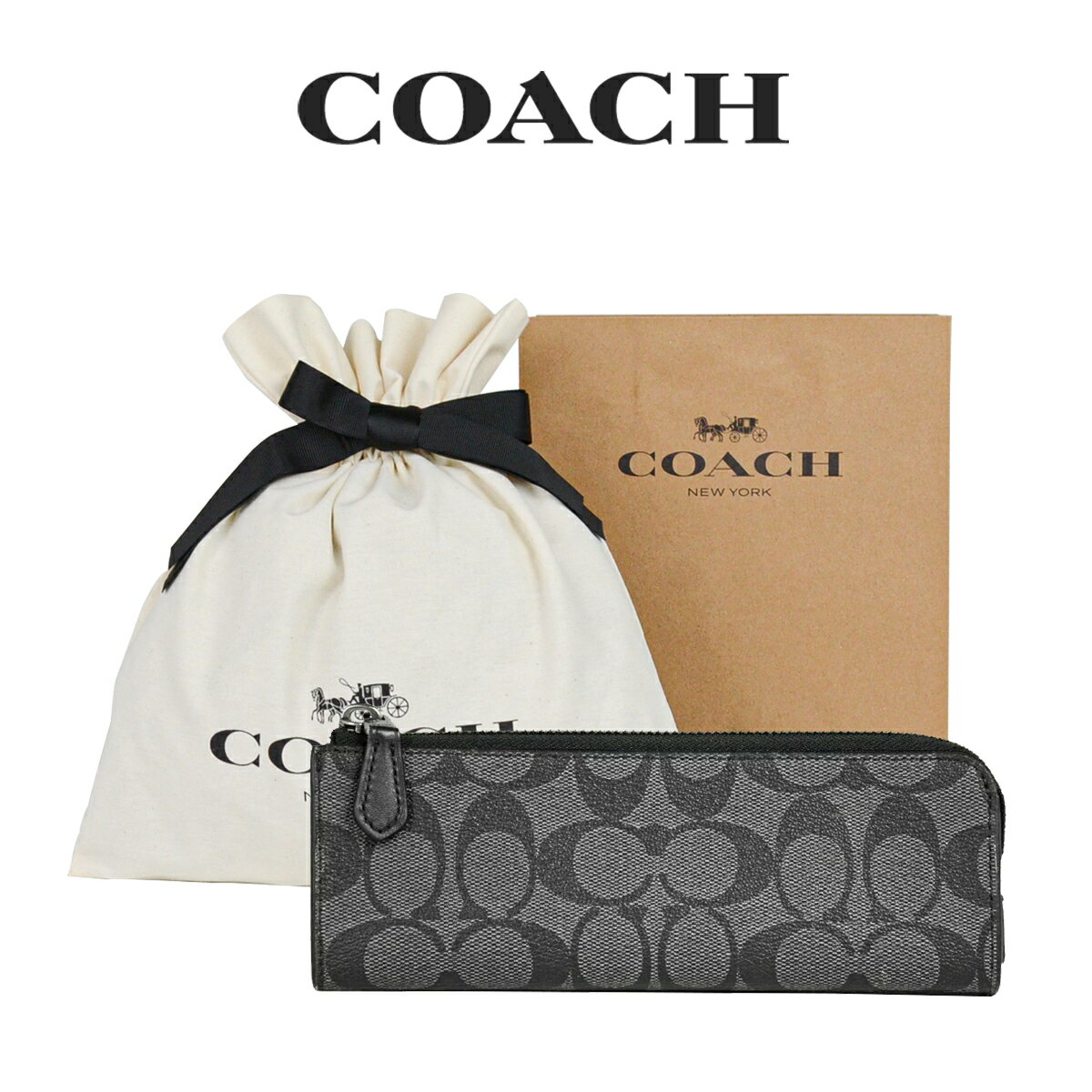 ★ 【コーチ巾着＆紙袋付き ラッピング済み】 ギフトセット コーチ COACH アウトレット メンズ 小物 その他 ポーチ ペンシルケース C6986 QBO4G(チャコール) シグネチャー