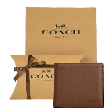 【コーチ箱&紙袋付き・ラッピング済み】 ギフトセット コーチ COACH アウトレット メンズ 財布 二つ折り財布 F75003 CWH(ダークサドル) ブラウン