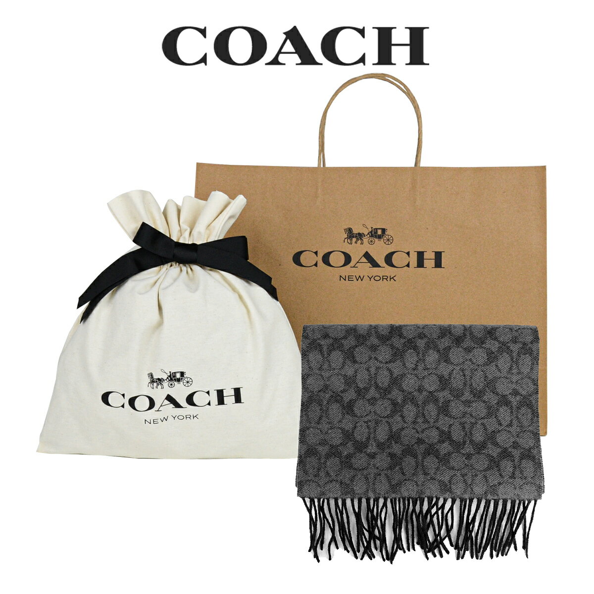 【コーチ巾着＆紙袋付き ラッピング済み】 ギフトセット コーチ COACH アウトレット メンズ 小物 アパレル マフラー F76057 BLK(ブラック) シグネチャー