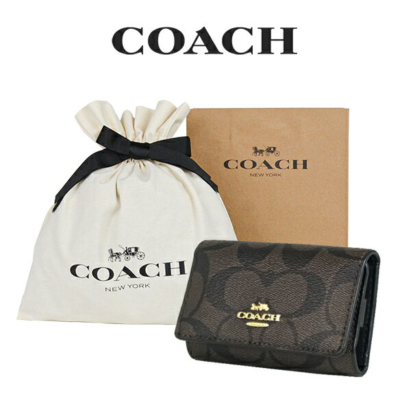 コーチ（COACH) 【コーチ巾着＆紙袋付き・ラッピング済み】 ギフトセット コーチ COACH アウトレット レディース 小物 キーケース F77998 IMAA8(ブラウン×ブラック)