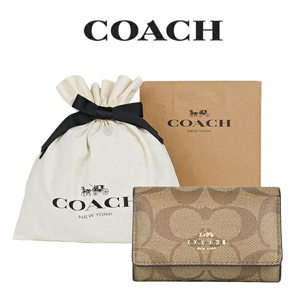 コーチ キーケース 【コーチ巾着＆紙袋付き・ラッピング済み】 ギフトセット コーチ COACH アウトレット レディース 小物 キーケース F77998 IME74(カーキ×サドル2)